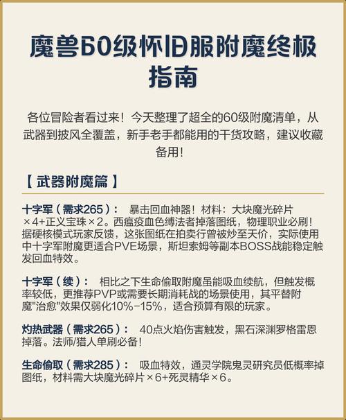 60怀旧服附魔图纸全解析
